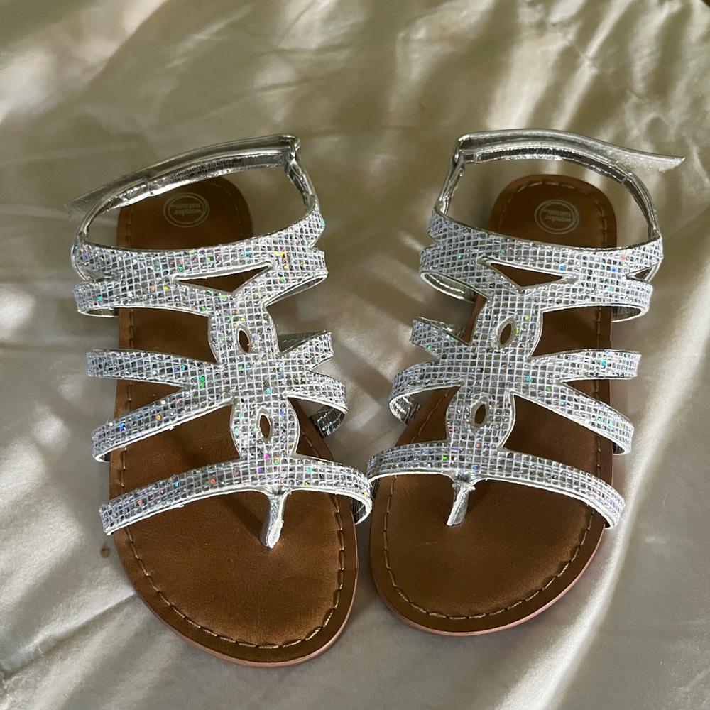 Wonder Nation Silver Gladiator Sandals with Glitter Straps